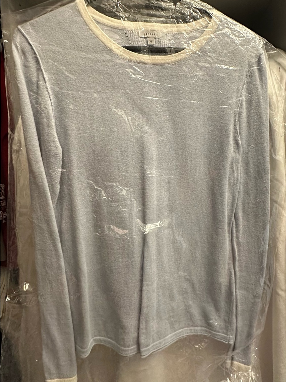 Jigsaw Light Blue Long-Sleeve Crewneck Sweater with Cream Trim